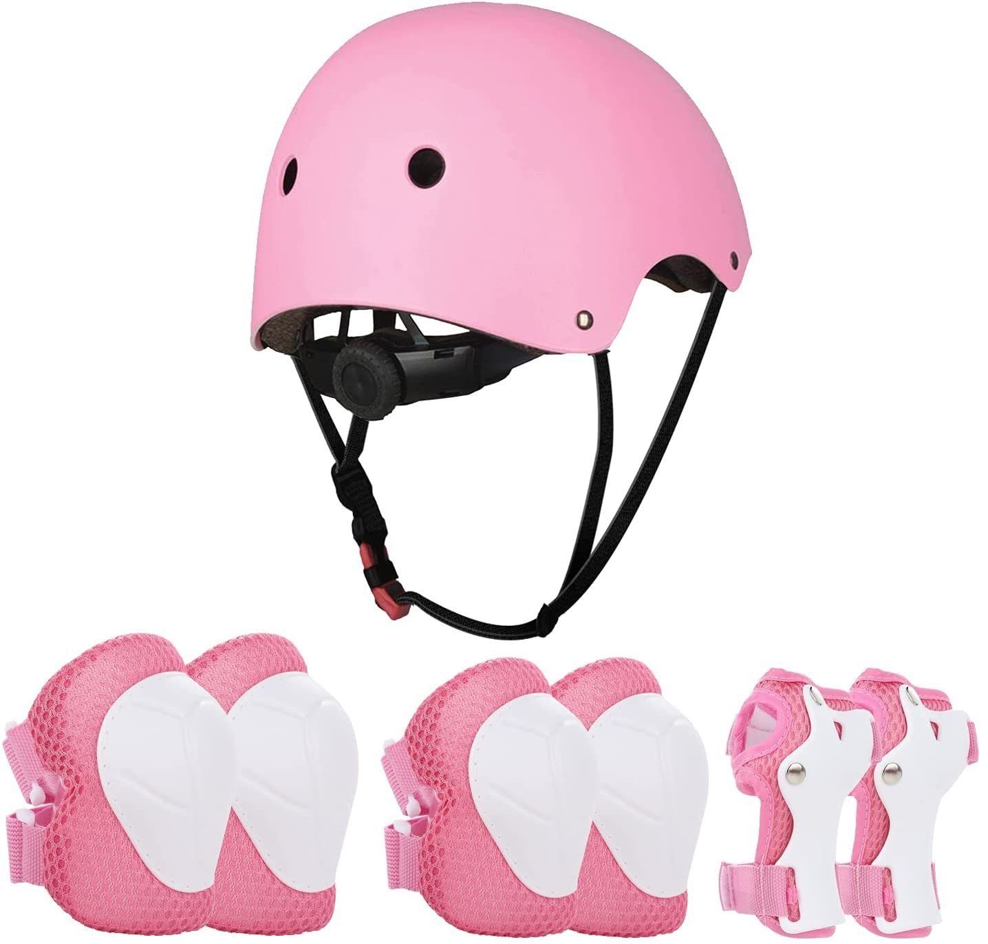 AROMUJOY Kinderfahrradhelm 7 in 1 Kinder Skaterhelm mit Knieschoner Ellenbogenschoner (Pflegeleicht, zur Reinigung abnehmbar), Kopfumfang 50-54CM