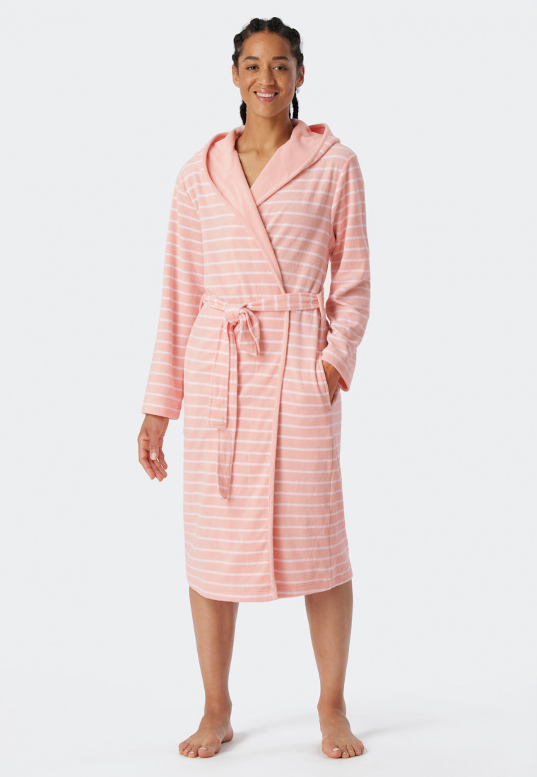 Bademantel Leichtfrottee rosé gestreift - Feather Terry