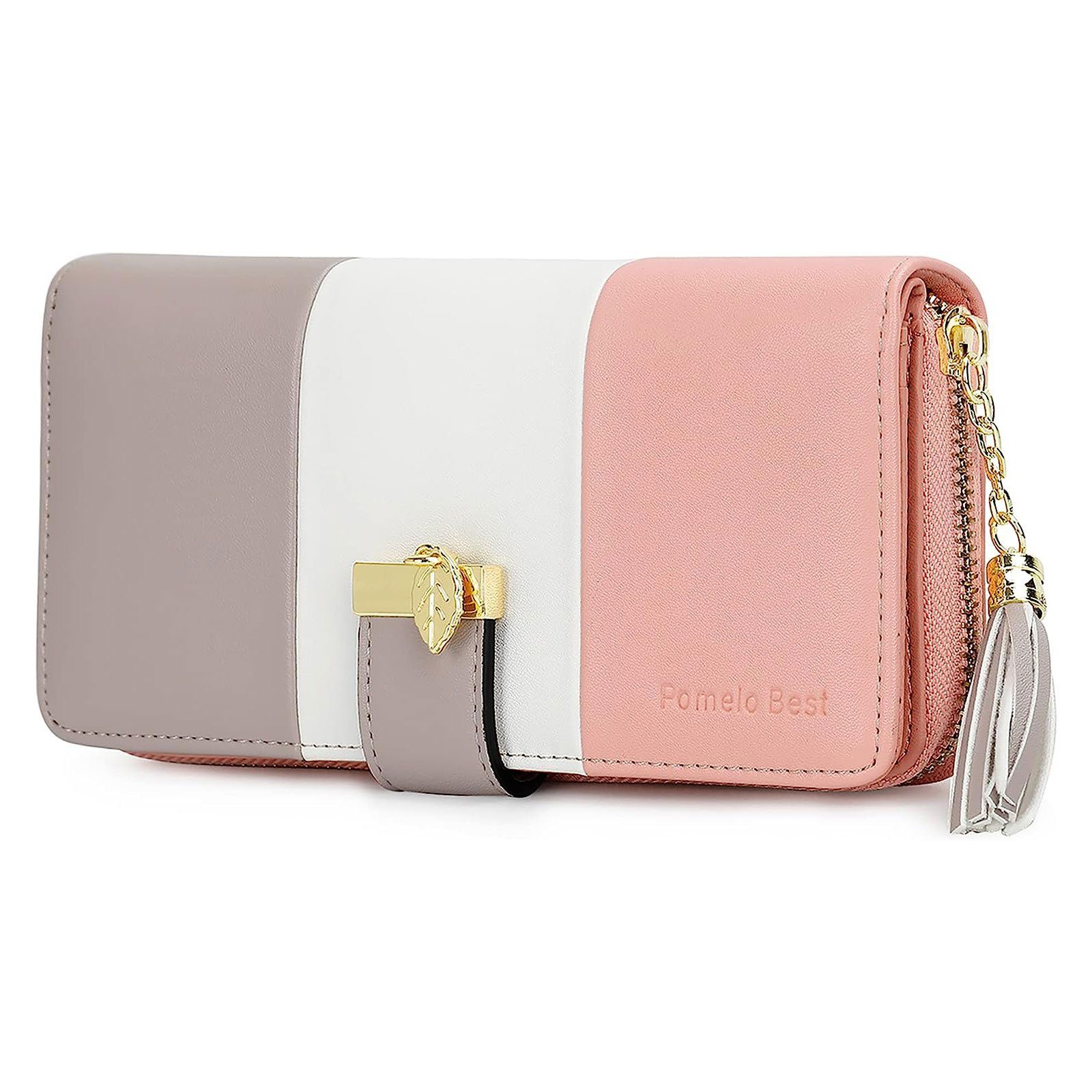 Pomelo Best Geldbörse Damen Handytasche Portemonnaie Portmonee Geldbeutel Weich Leder Lang (Frauen Handtasche Ledergeldbörse Brieftasche mit 12 Kartenfächer, Slim Wallet, Kreditkartenetui, Kartenetui, Kartenhalter), NFC RFID-Schutz mit Münzfach Groß