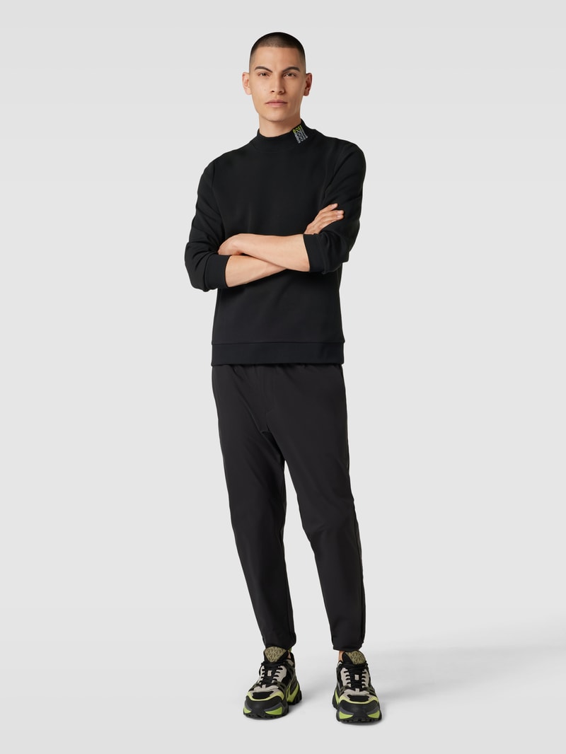 Sweatshirt mit Label-Stitching Modell 'Salbock' in schwarz