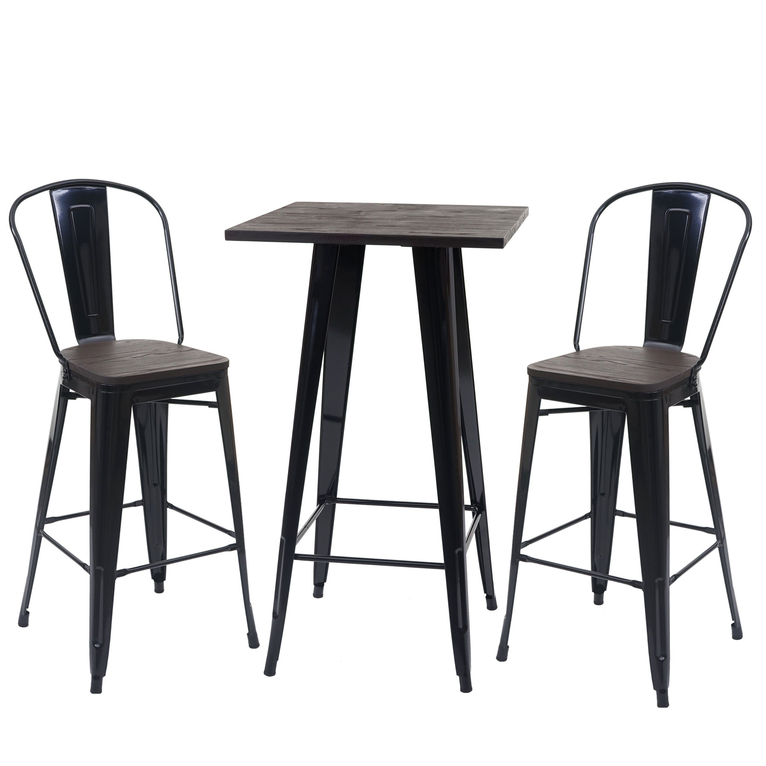 MCW Bartisch MCW-A73-Tisch-Set (Set, 3er), Set, Bodenschonende Gummifüße, Querstrebe sorgt für Stabilität