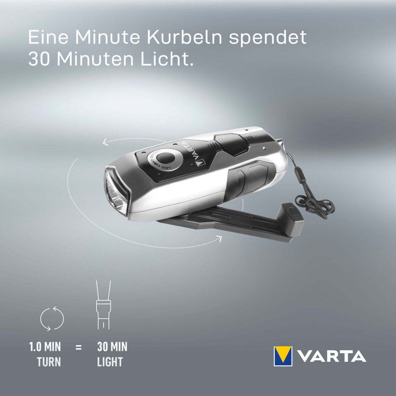 VARTA Taschenlampe DYNAMO LIGHT LED (1-St), mit Kurbel - 100% batterieunabhängig - Stromausfall, Camping, Outdoor