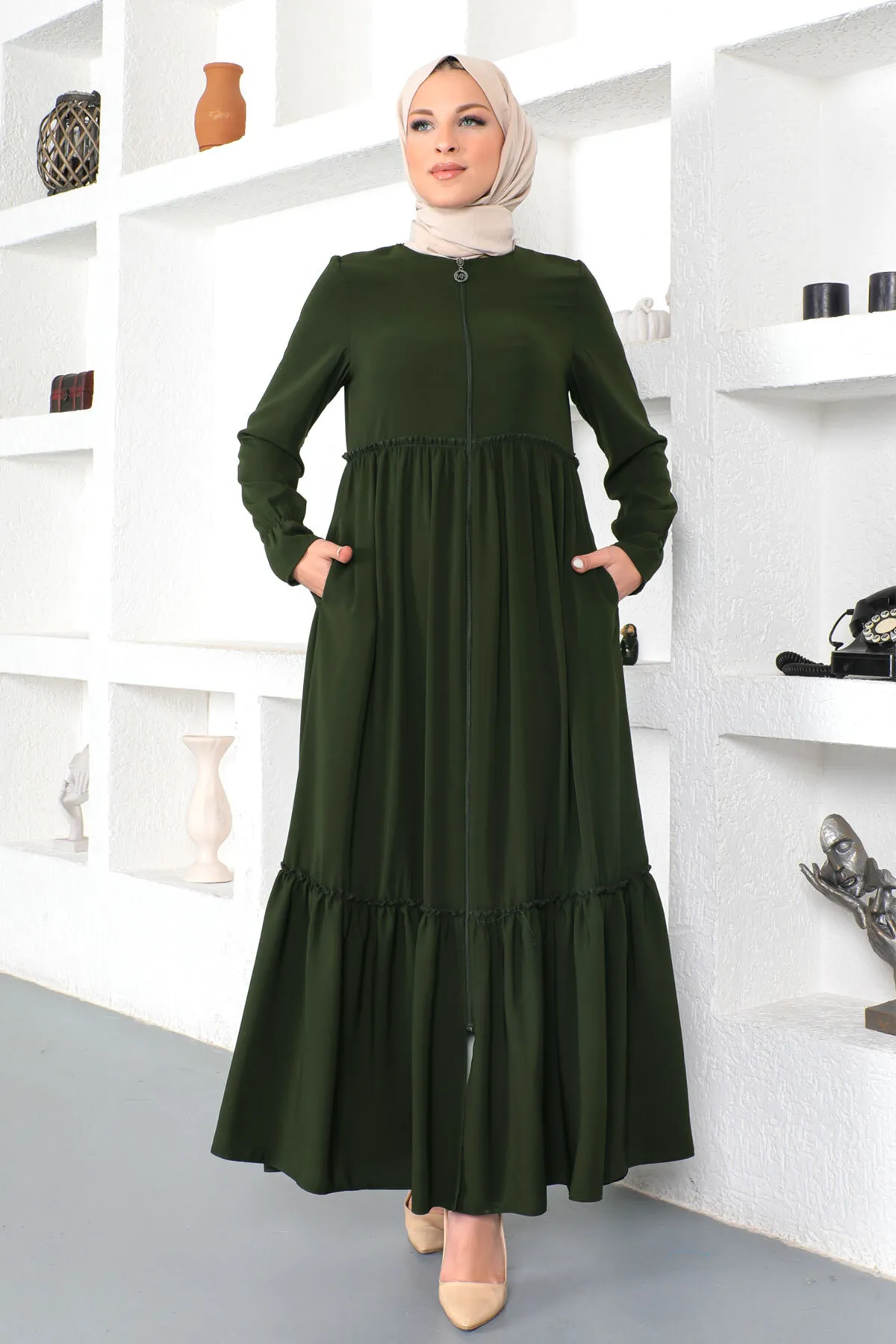 Tesettür Dünyası  Volants Hijab Abaya Tsd230335 Khaki