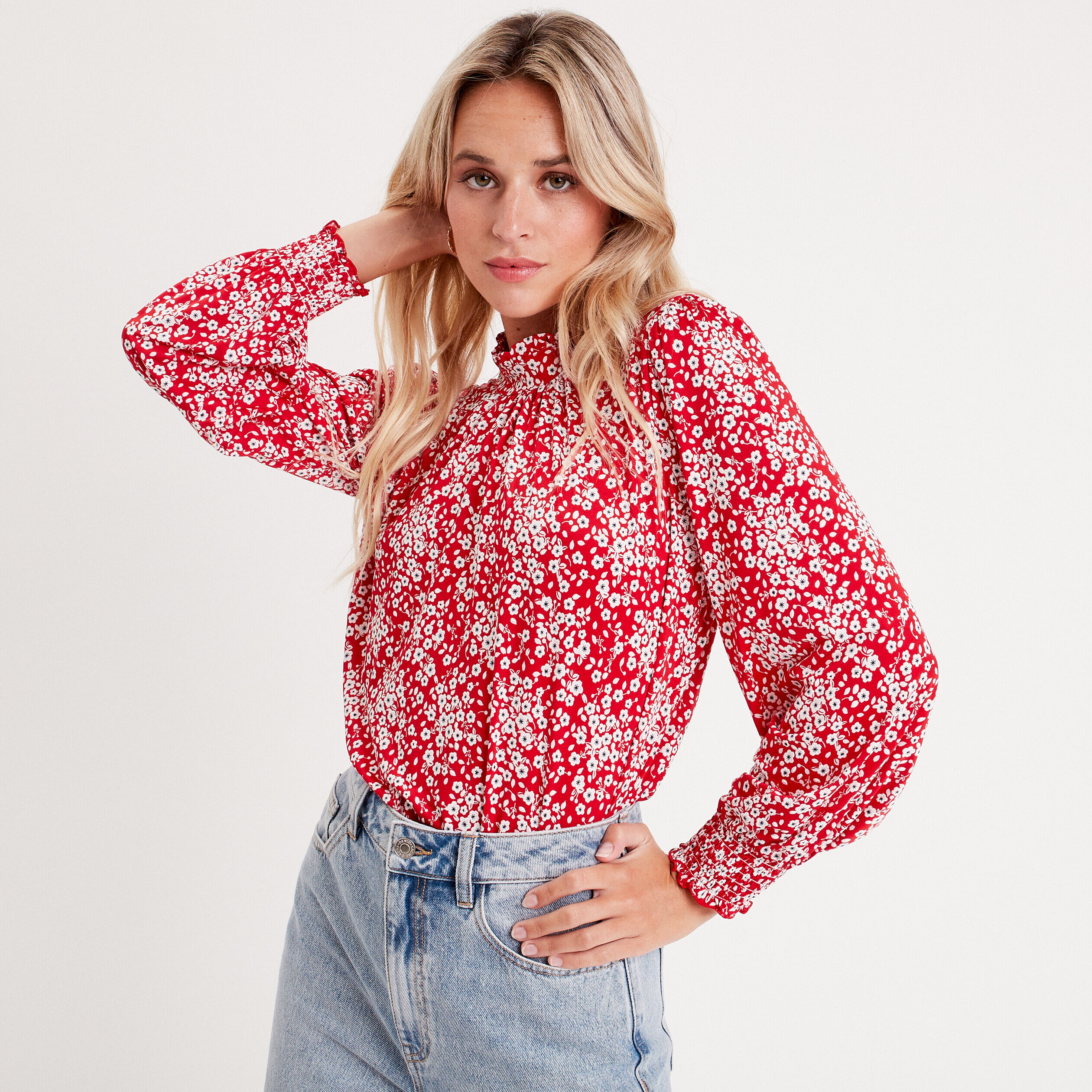 Blouse col montant rouge femme | Cache Cache