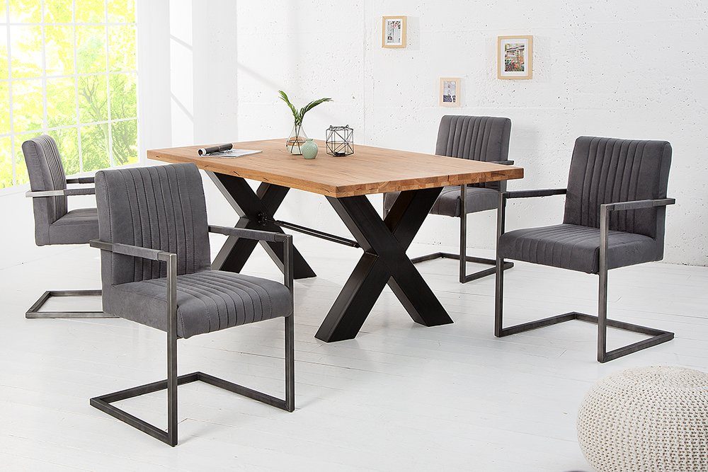 riess-ambiente Freischwinger BIG ASTON vintage grau / grau, Esszimmer · Microfaser · Armlehne · Industrial