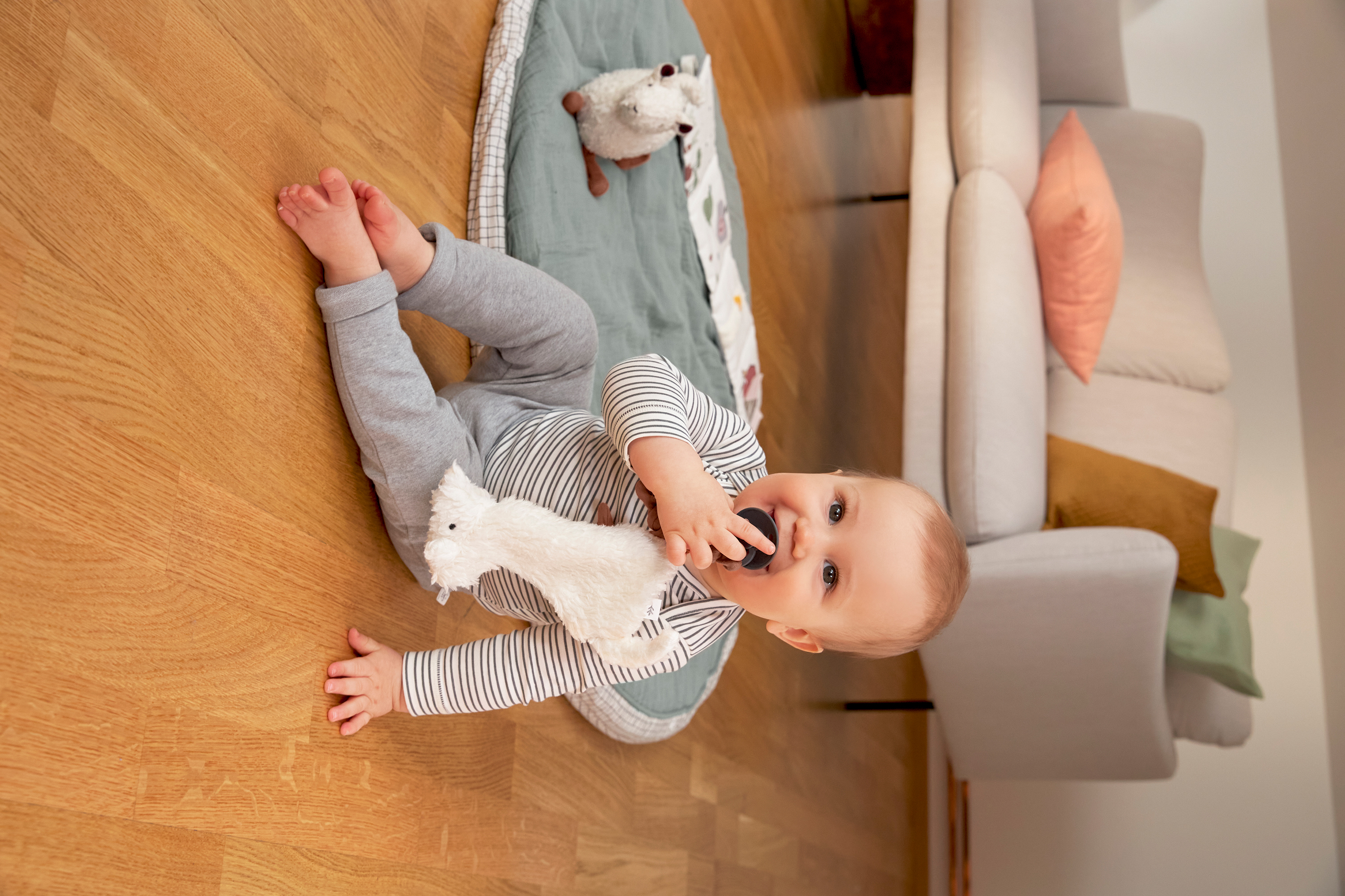 Baby Wickelbody langarm - Bio Baumwolle, Streifen, Grau