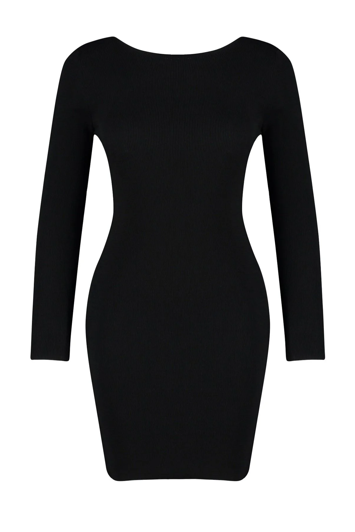 Trendyol Collection  Schwarzes Mini-Strickkleid mit detailliertem Rückenausschnitt TWOAW24EL00089