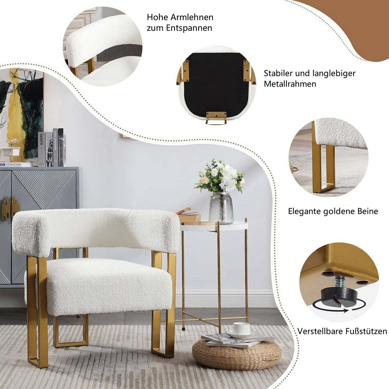 Woltu Relaxsessel (1-St), Loungesessel aus Chenille Polstersessel