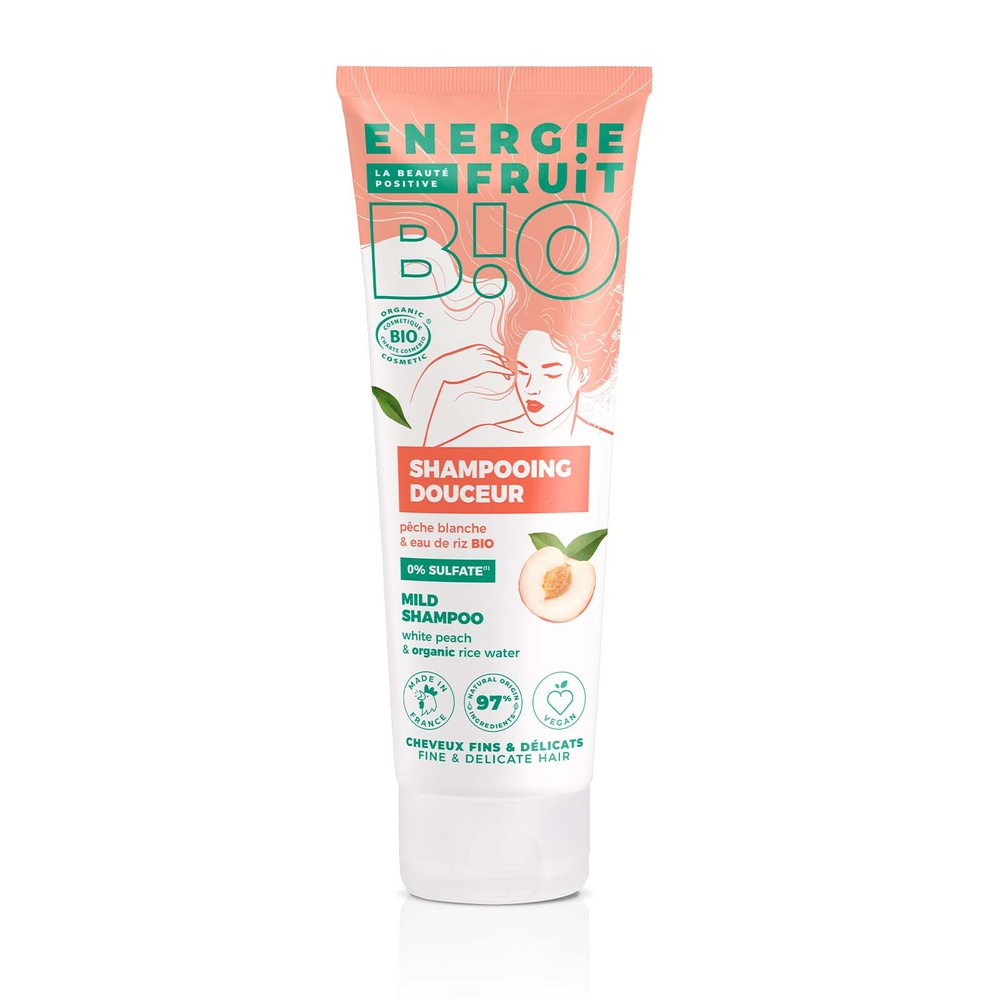 energie fruit PECHE & EAU DE RIZ | CHEVEUX DELICATS Shampooing Sans Sulfates Certifié BIO