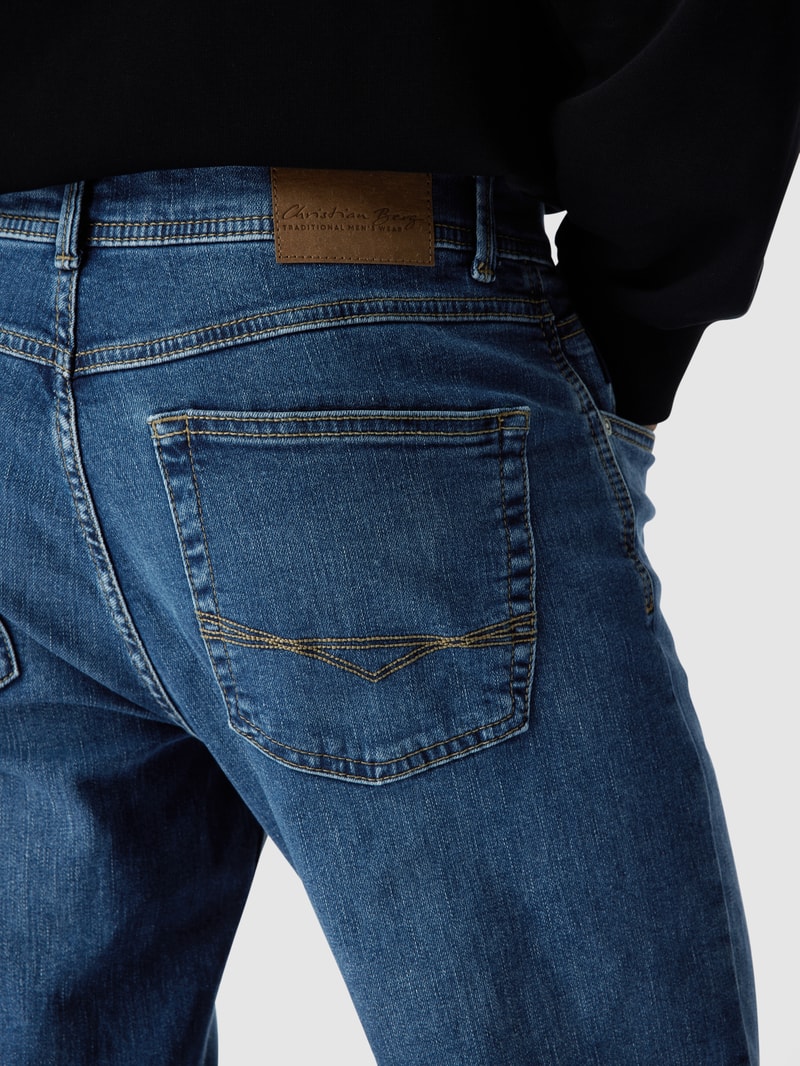 Straight Fit Jeans mit Brand-Detail in dunkelblau meliert