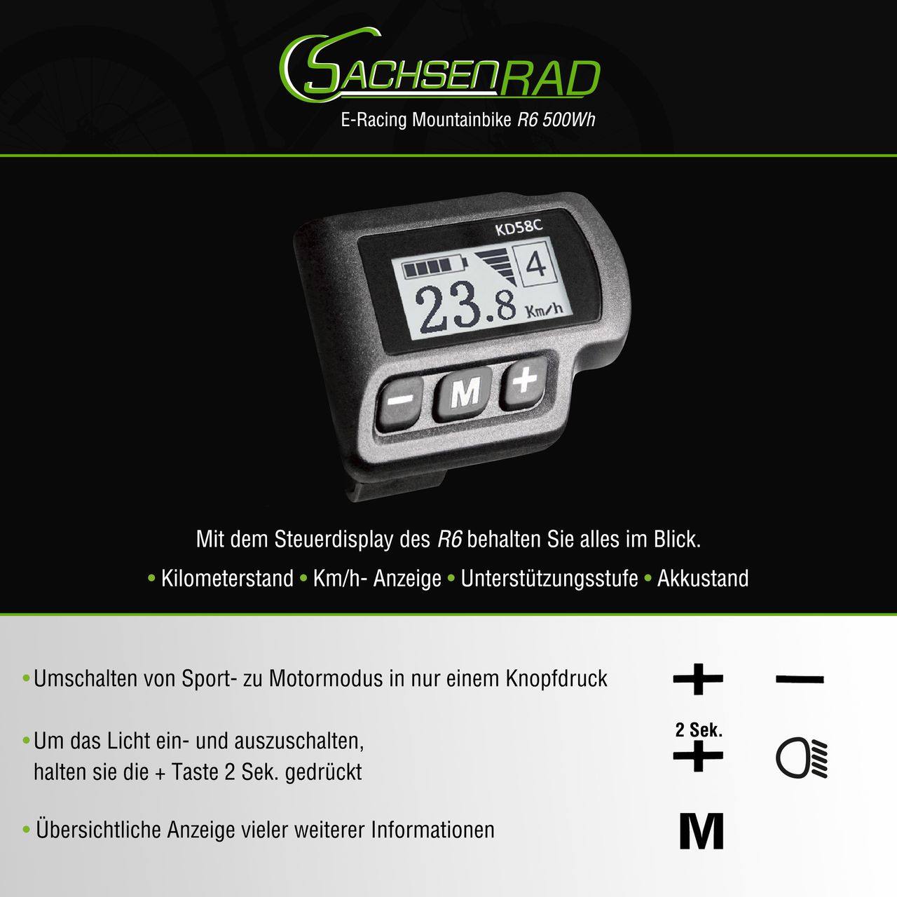 SachsenRad E-Racing Mountain Bike R6 500Wh 13,4Ah E-Bike 26