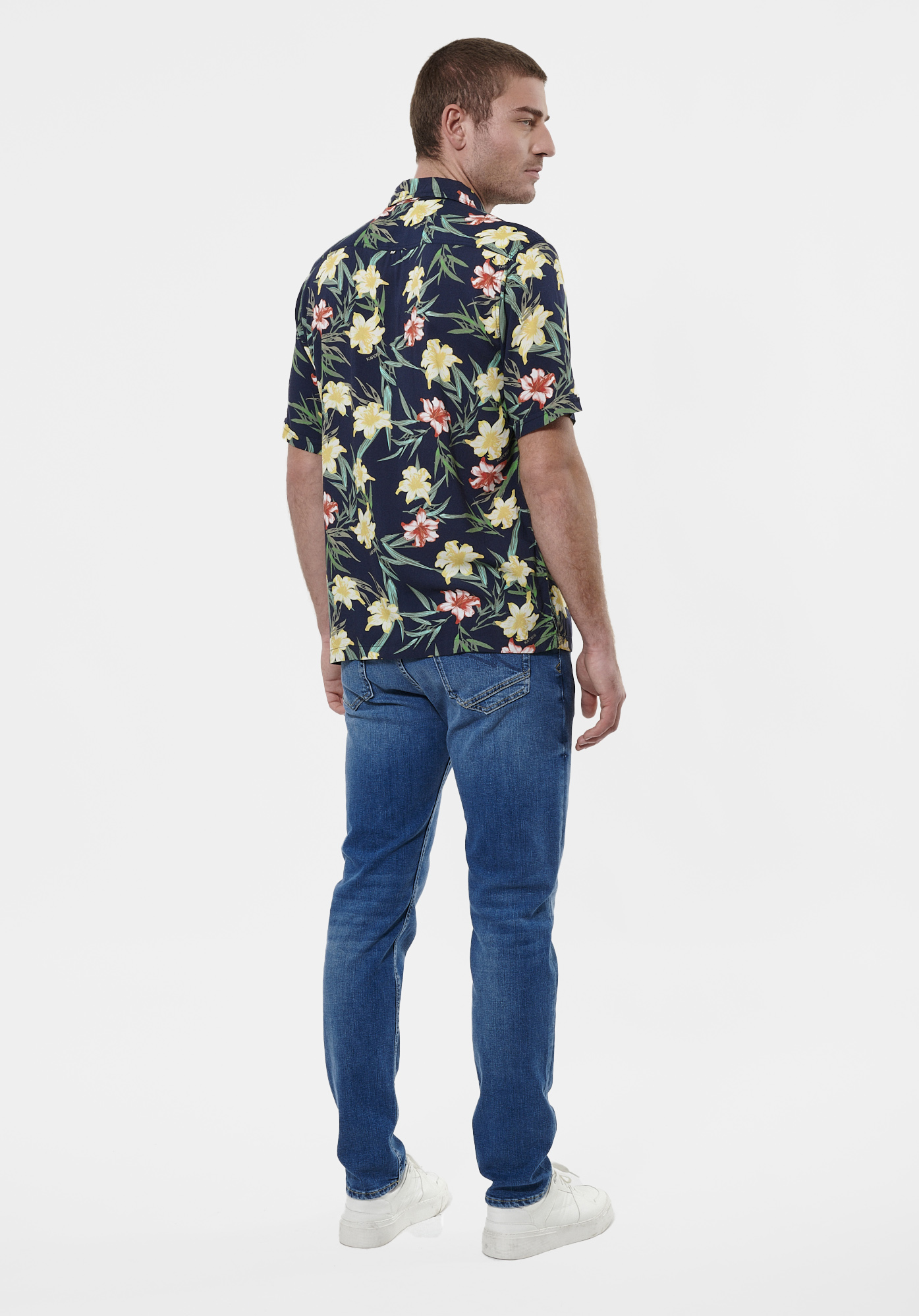 MACAO  Chemise fleurie bleue Homme
