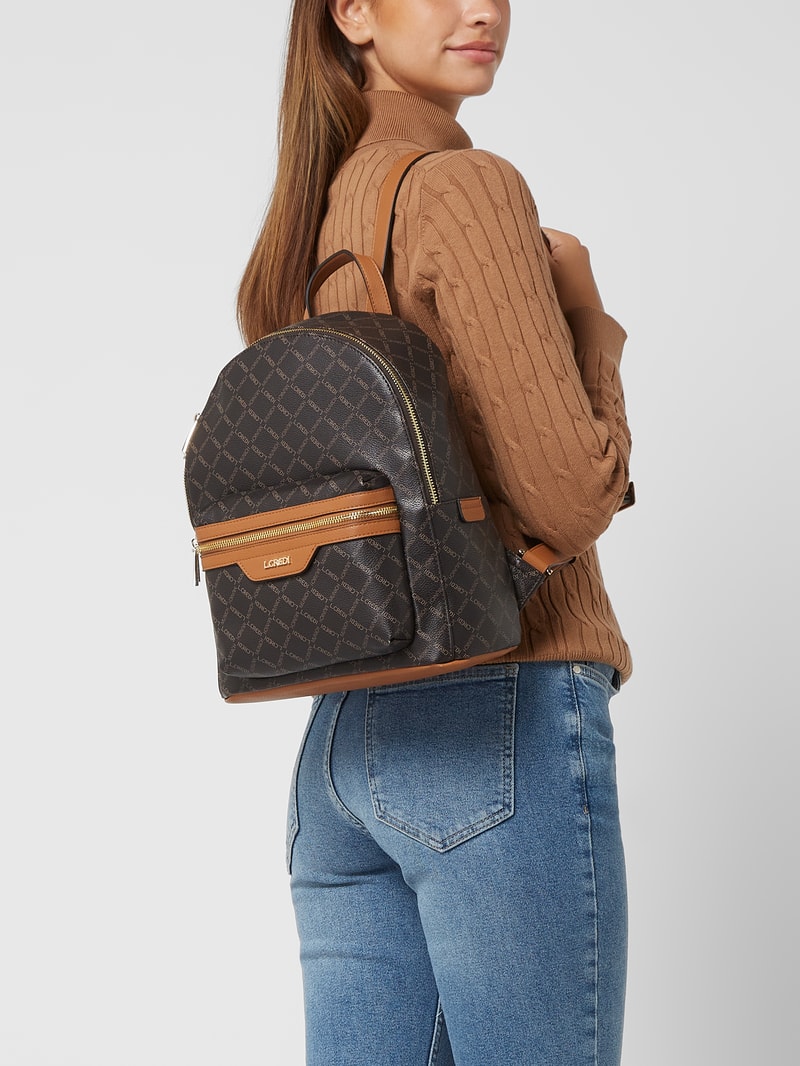 Rucksack mit Logo-Muster in mittelbraun