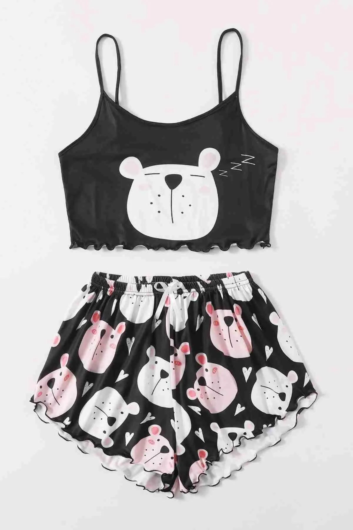 Merry See  Modamania Aria&'s Closet - Ultraweiches Pyjama-Set mit Trägern, Teddybär-Print und mehrfarbig