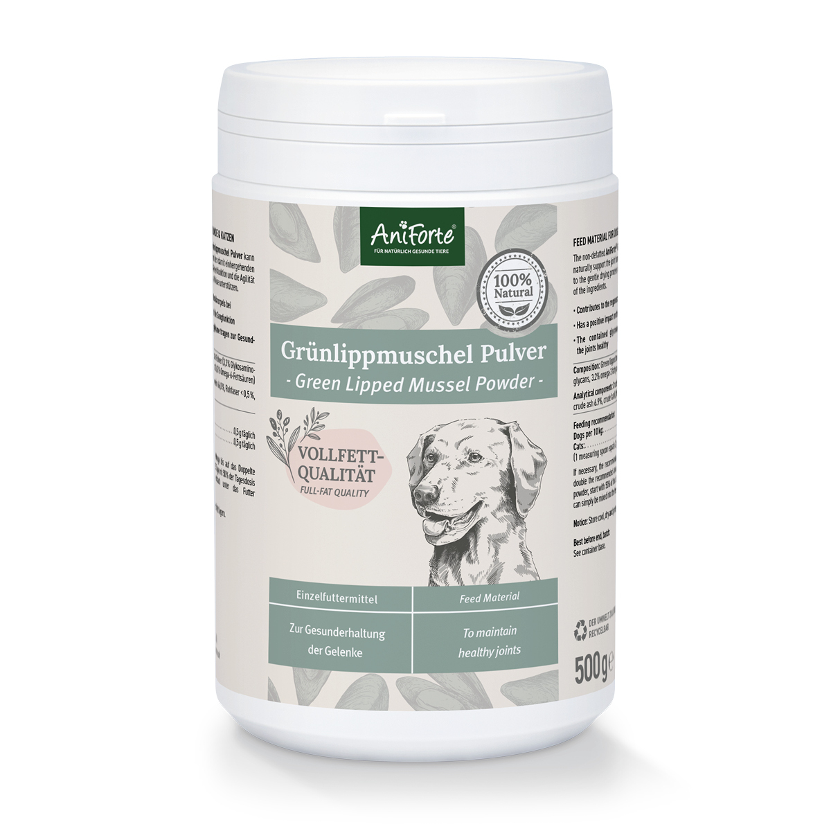 Aniforte Ergänzungsfutter & Aufzucht Aniforte Grünlippmuschelpulver Vollfettqualität 500 g