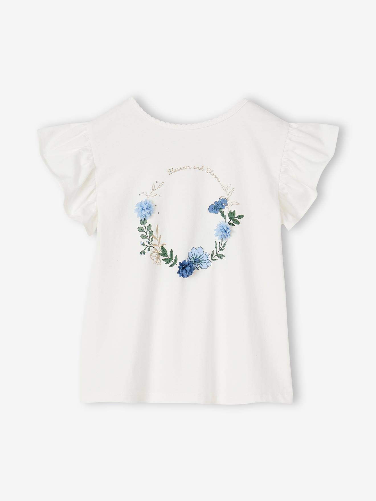 Vertbaudet Festliches Mädchen T-Shirt mit Pailletten - wollweiß