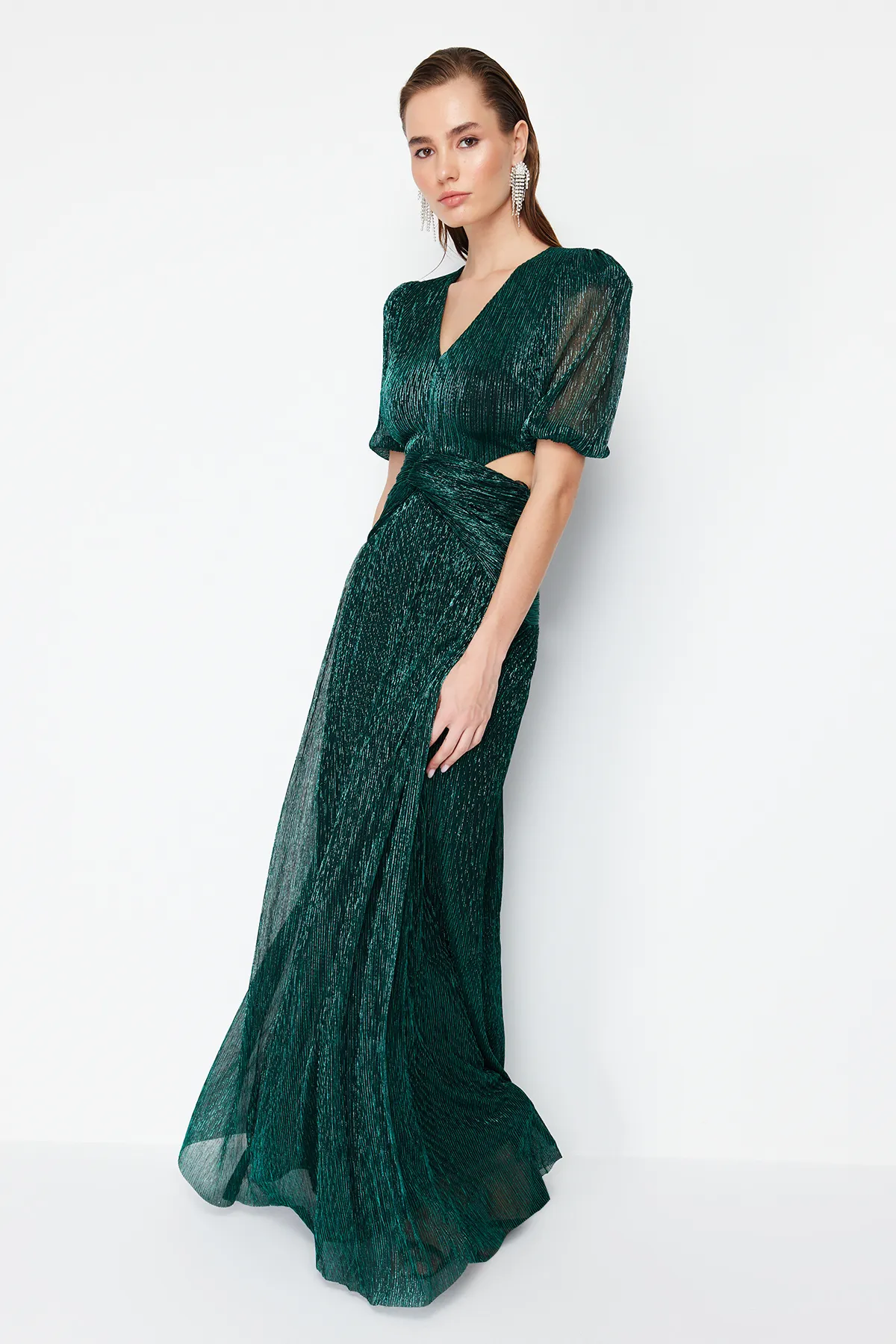 Trendyol Collection  Grünes, schlichtes, tailliertes Abendkleid und Abschlusskleid aus Strick
