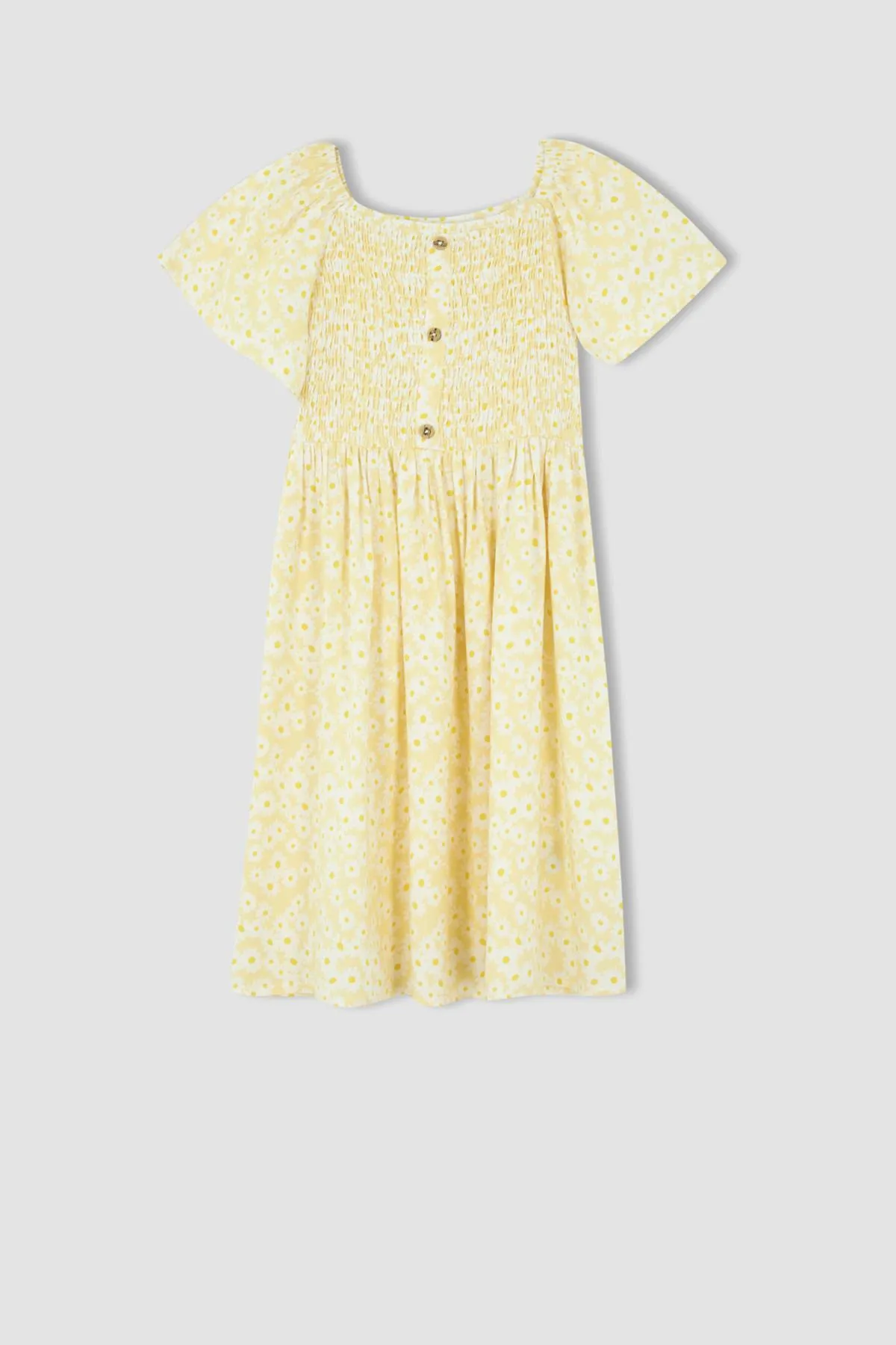 DeFacto  Mädchen Kleid aus Baumwolle und Viskose mit Blumenmuster und kurzen Ärmeln, X3662a622sm