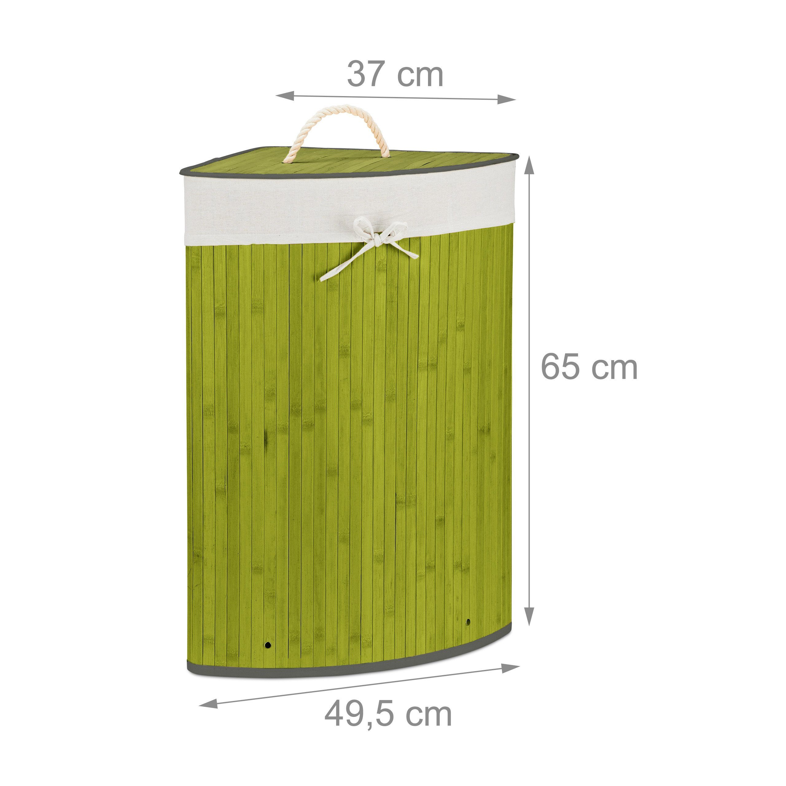 relaxdays Wäschekorb Eckwäschekorb Bambus, Grün