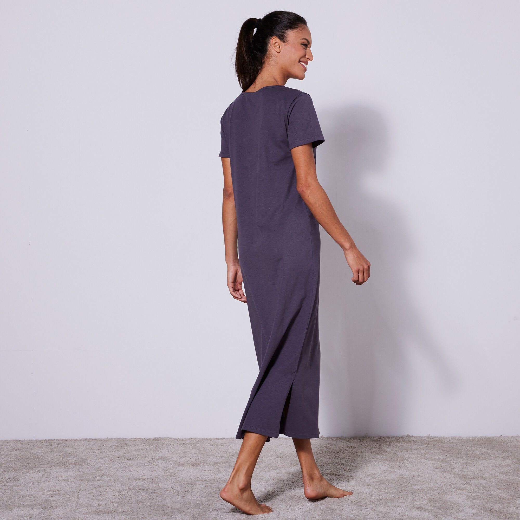 Chemise de nuit longue manches courtes imprimé «Lapin»