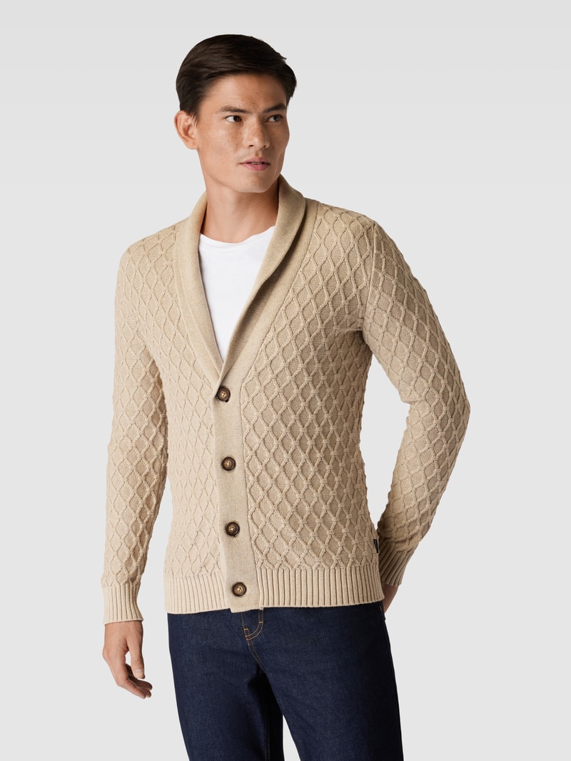 Strickjacke mit Schalkragen und Knopfleiste in sand meliert