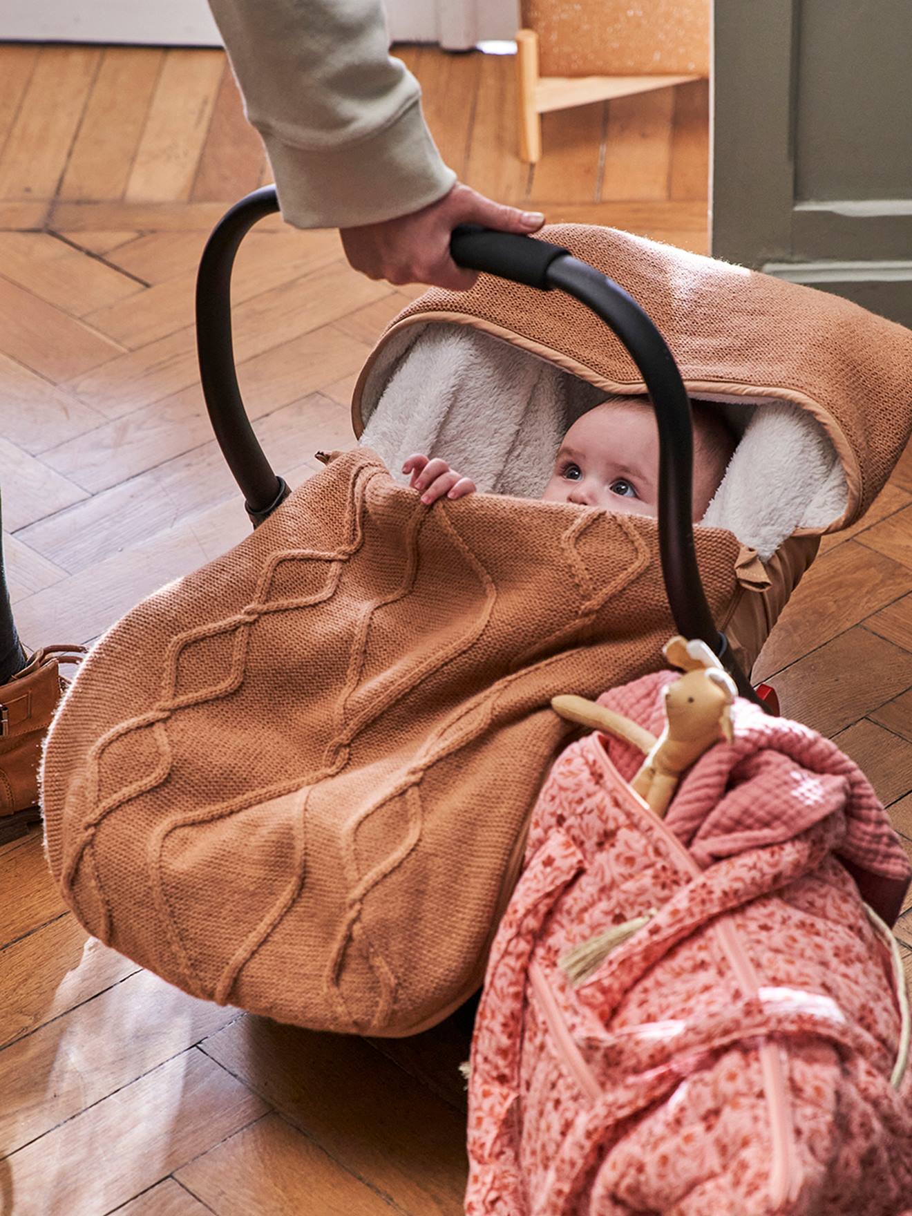 Vertbaudet Strick-Fußsack für Babyschalen, Fleecefutter - wollweiß