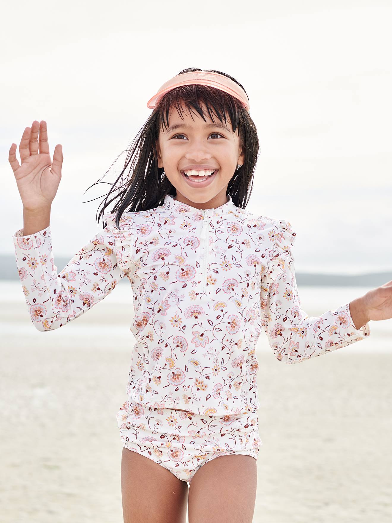 Ensemble de bain anti-UV fille T-shirt + shorty écru