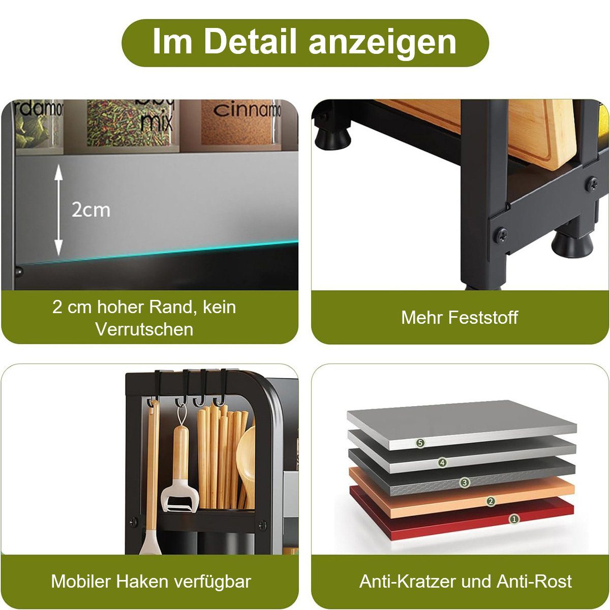 götäzer Gewürzregal 2-stöckiges Gewürzregal mit Utensilienablage, 1-tlg., Gewürzregale, Küchenorganisatoren und Lagerregale