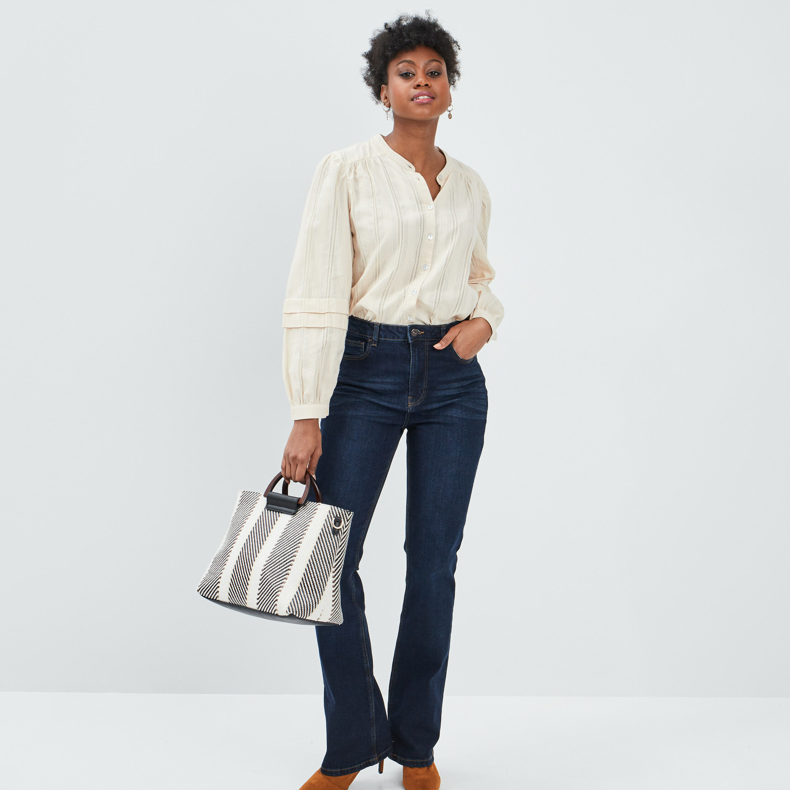 Jeans bootcut taille haute denim brut femme | La Halle