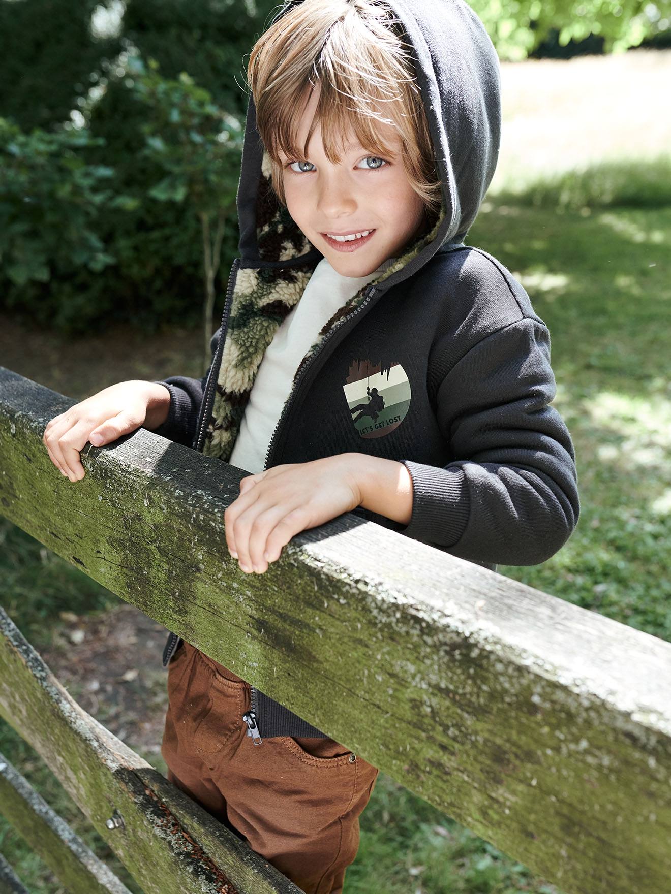 Vertbaudet Jungen Sweatjacke mit Teddyfleece-Futter - anthrazit