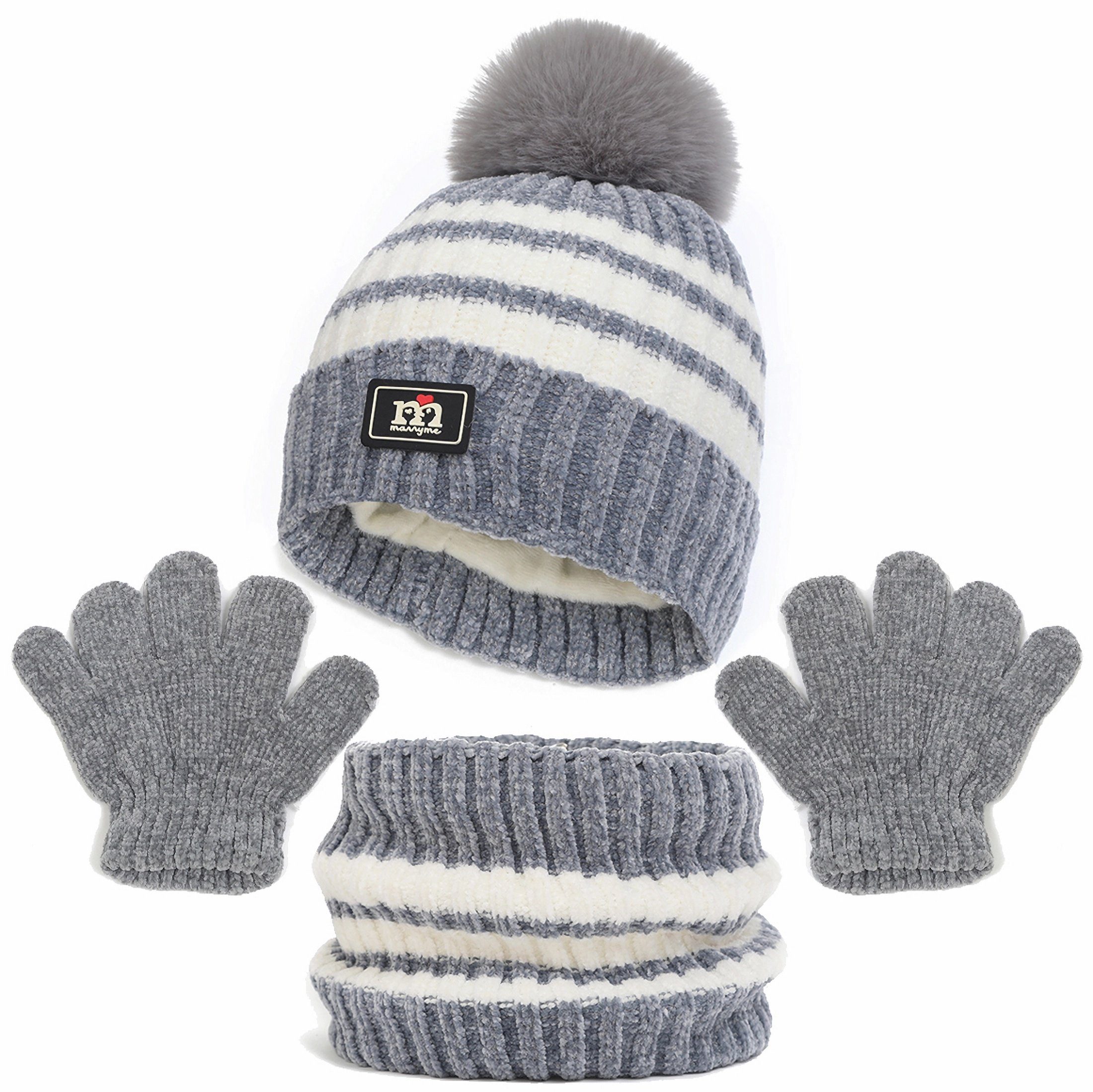 Coonoor Filzhut Mütze & Schal Kinder Unisex Schal Mütze Handschuhe Set (Wintermütze, Schal, Handschuhe, dreiteiliges Set)