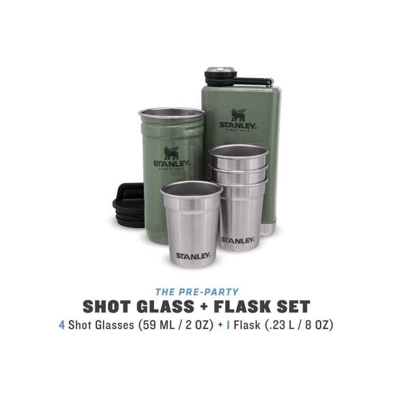 Stanley Flachmann-Set, Adventure Pre-Party Schnapsglas + Flask Set 6-tlg. Hammertone Green