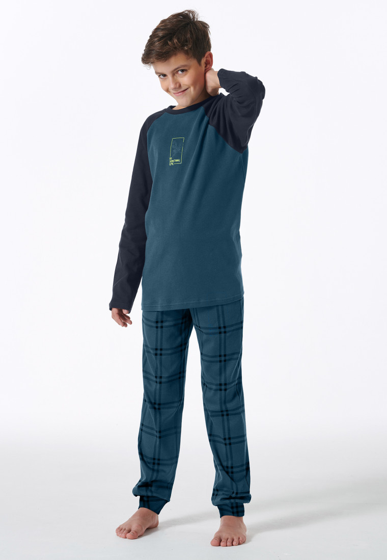 Schlafanzug lang Interlock Karos mineral - Nightwear