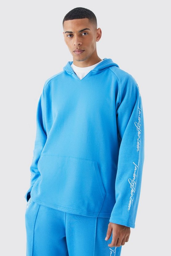 Oversize Hoodie mit rohem Saum und Stickerei