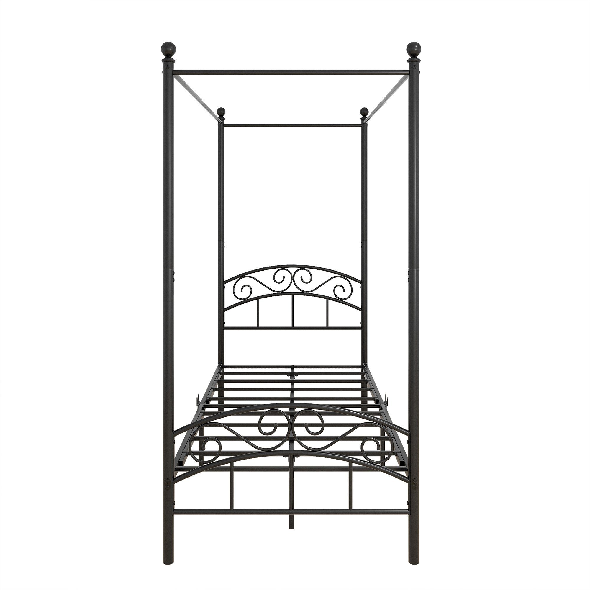 Gotagee Himmelbett Metallbett Himmelbett Schwarz 90x190cm Gästebett Eisenbett Einzelbett