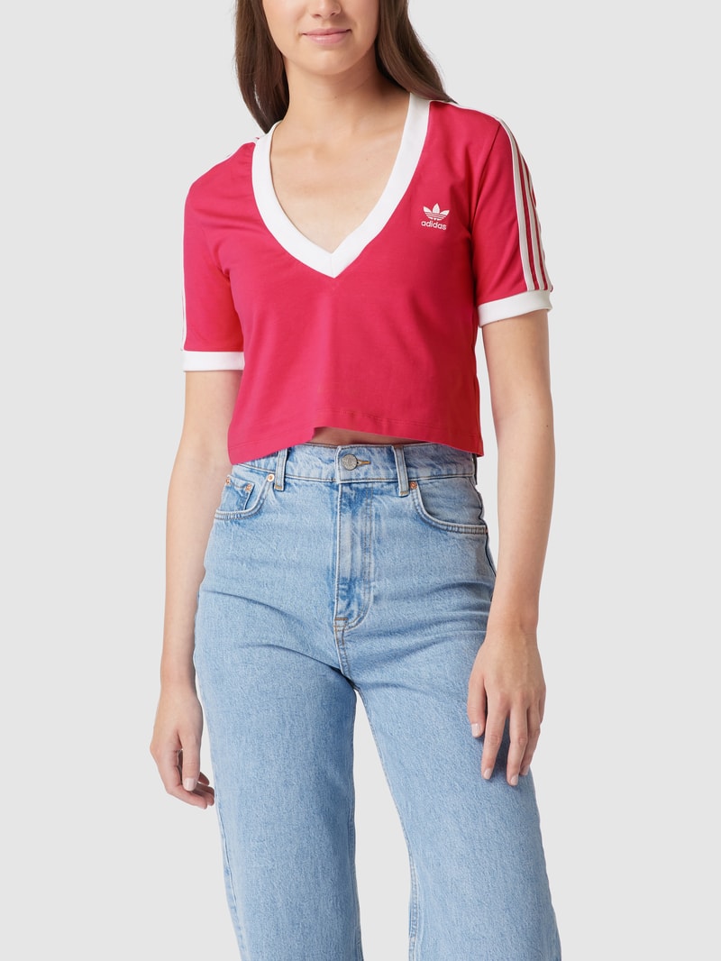 Cropped T-Shirt mit Logo-Stitching in lila