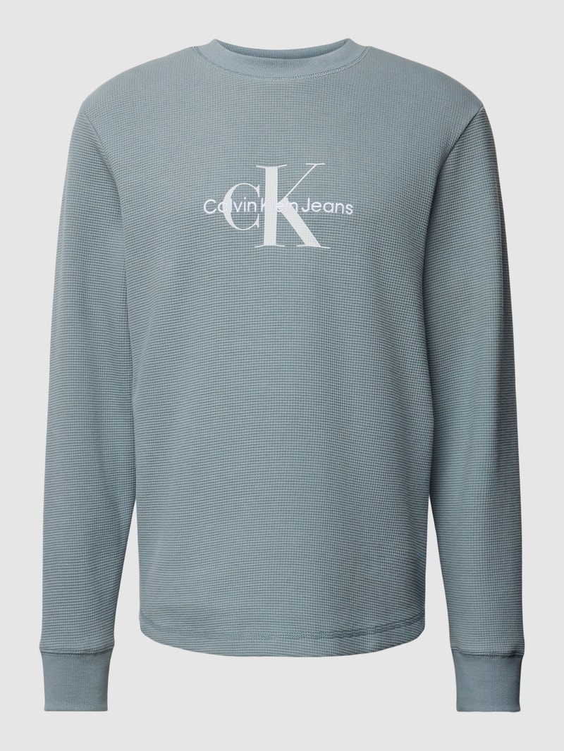 Longsleeve in Waffelstruktur mit Label-Stitching in anthrazit