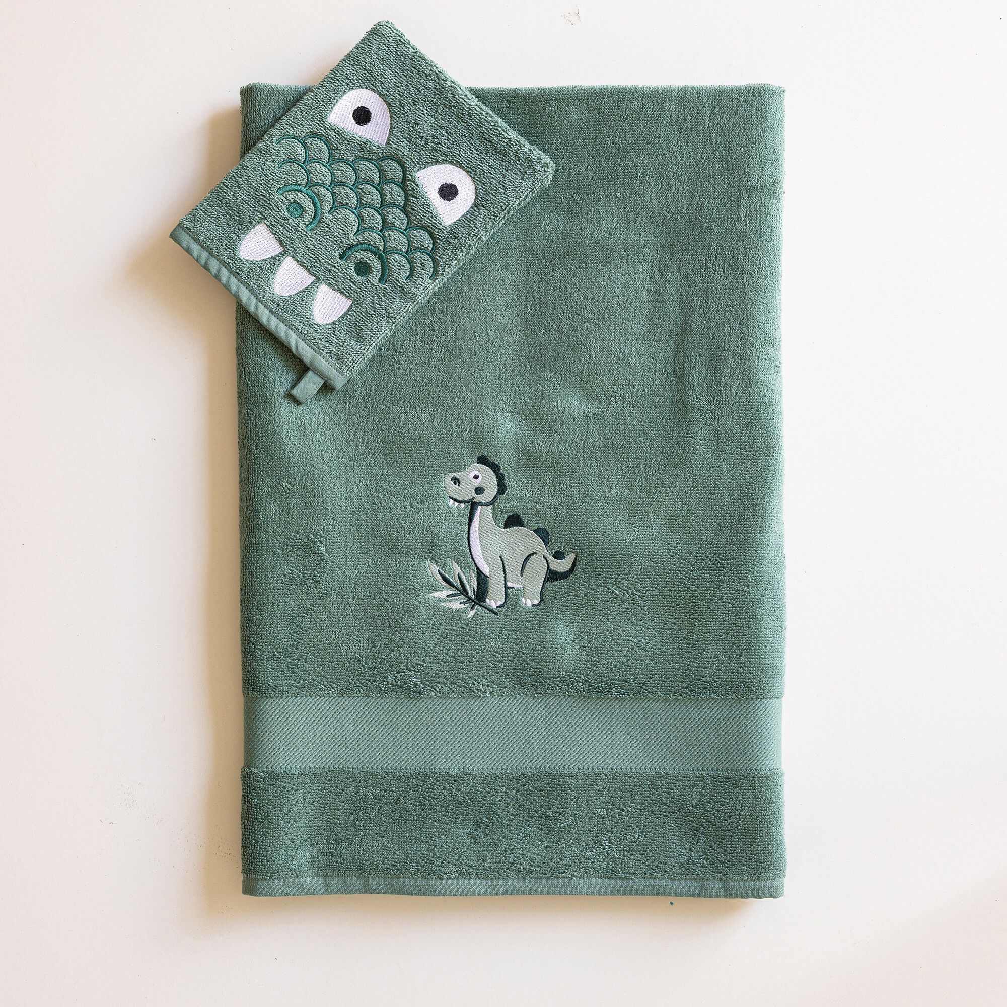 Collection éponge enfant brodée dinosaure coton
