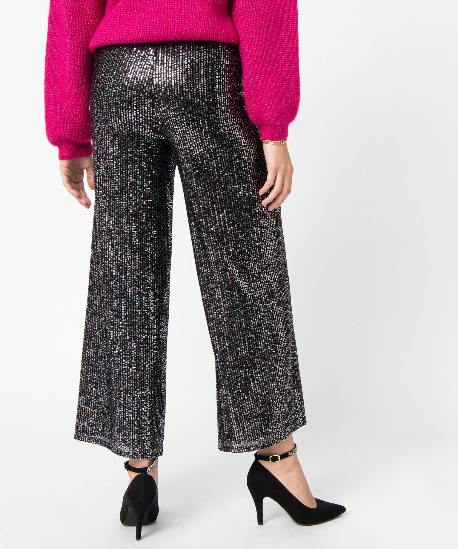 Pantalon femme coupe ample avec sequins brodés noir | GEMO