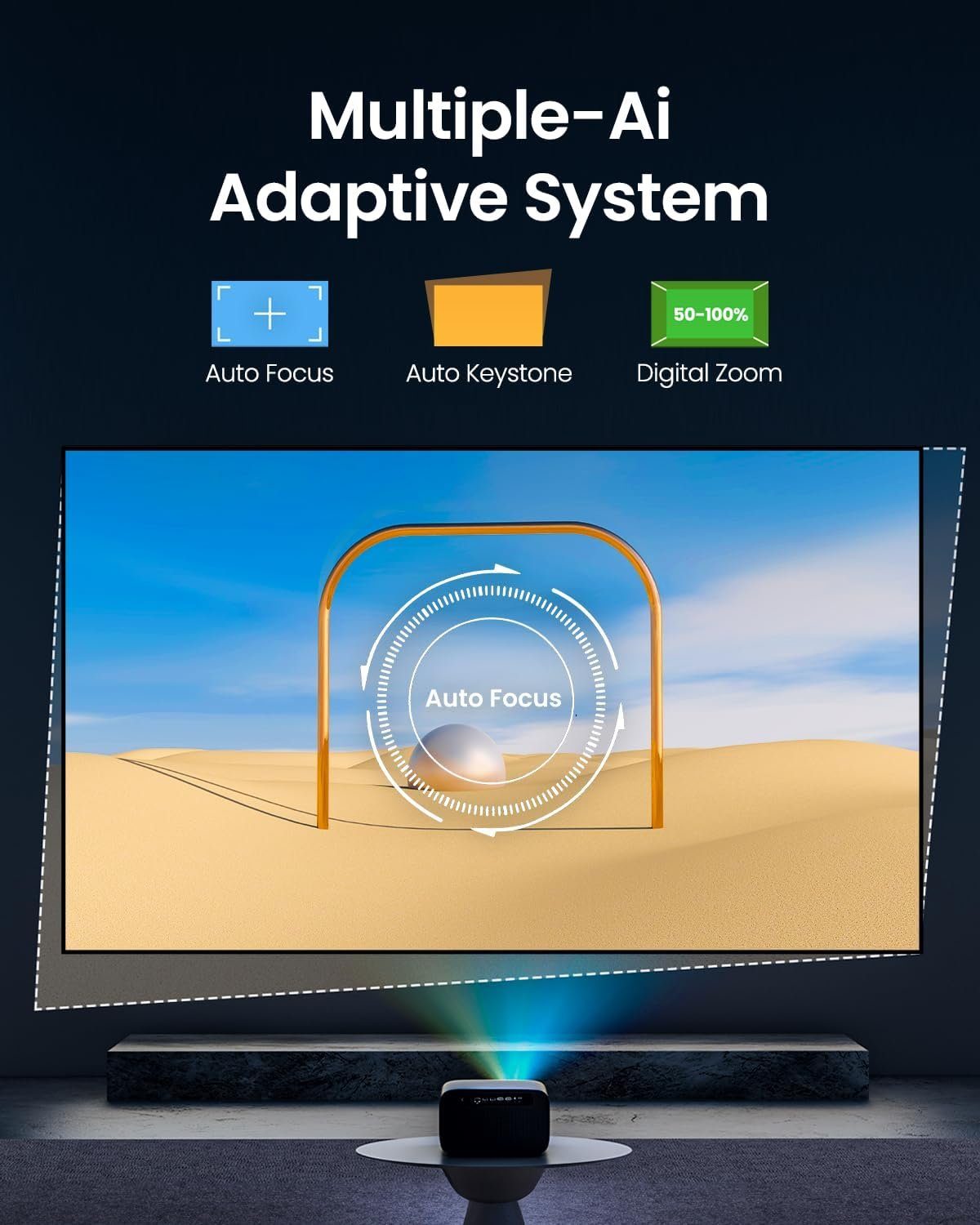 CASIRIS 1080P 4K-Unterstützt, Autofokus/Trapezkorrektur Portabler Projektor (1500 lm, 50000:1, 1920x1080 px, Maximal 200''Display automatische Keystone-Korrektur,digitales Zoomen)