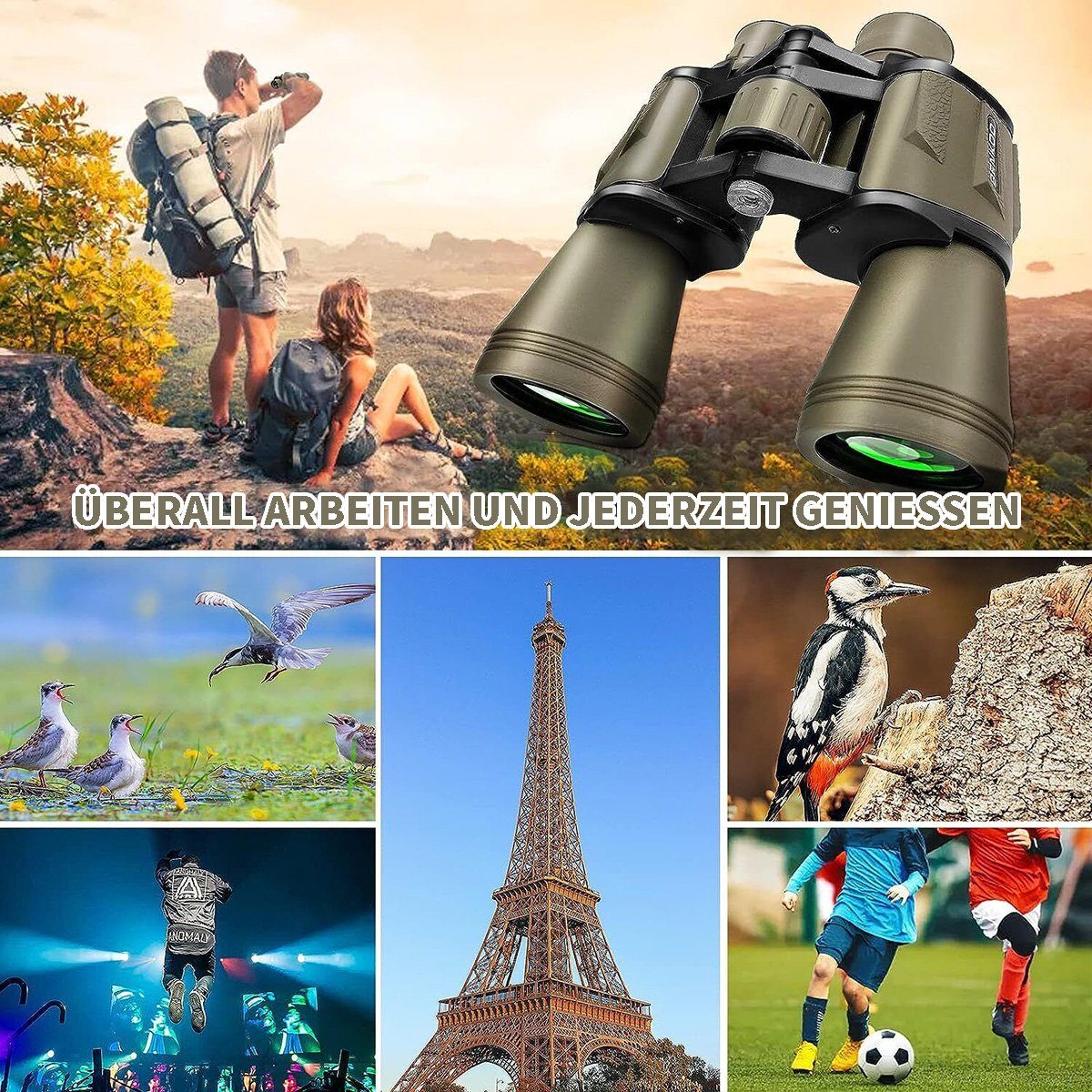 flowgoer HD Military Zoom Binoculars - 20x50 Optics for Hunting, Camping Fernglas (56 m/1000 m weites Sichtfeld, BAK4-Prisma, wasserdichtes Gehäuse)