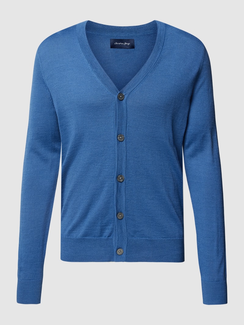 Strickjacke mit V-Ausschnitt und Knopfleiste in jeans meliert