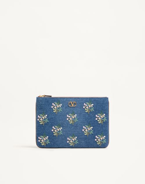 Valentino Garavani VLogo Signature clutch taske i denim med blomsterbroderi