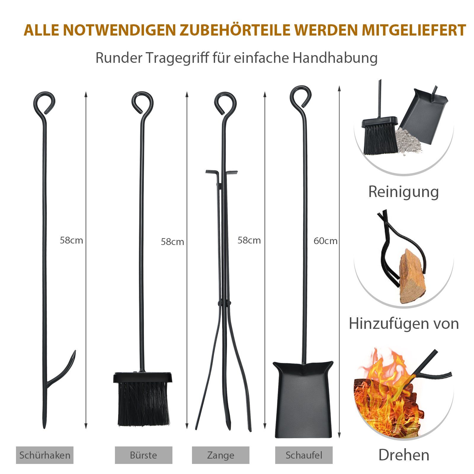 COSTWAY Kaminholzregal, BxTxH:33x90x76 cm, mit 4 tlg. Kaminbesteck Set