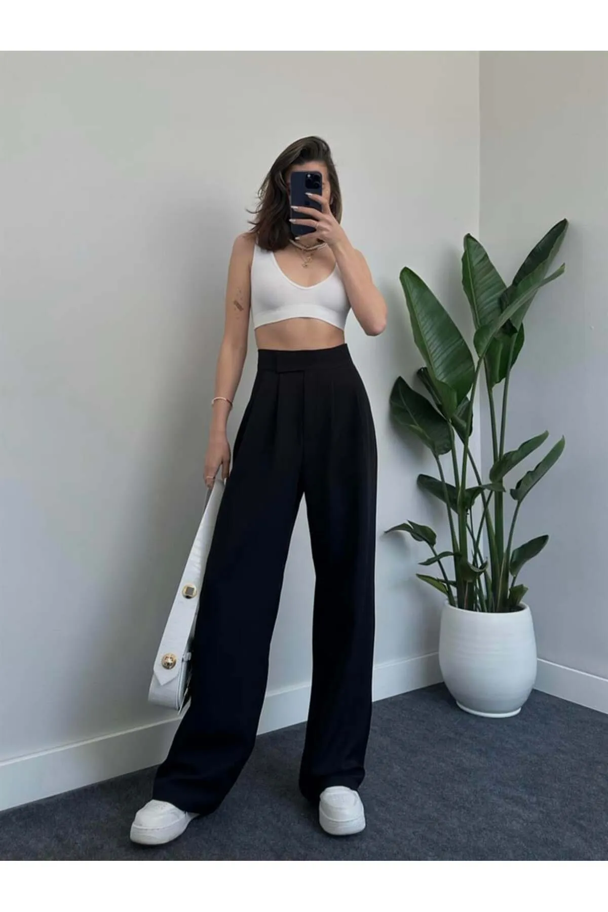 Laluvia  Schwarze Premium-Hose mit weitem Bein und Klettverschluss an der Taille