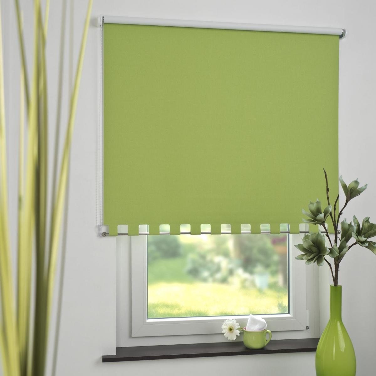 Bella Casa Seitenzugrollo Kettenzugrollo Volantrollo Rollo Eckig Verdunklung 92 x 180 cm grün für Fenster