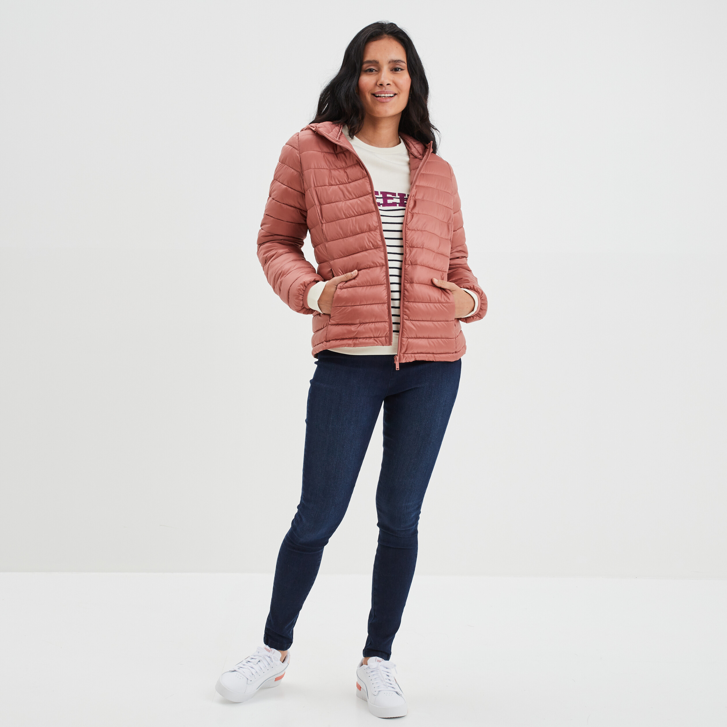 Sweat col rond logo paillettes Creeks ecru femme | La Halle