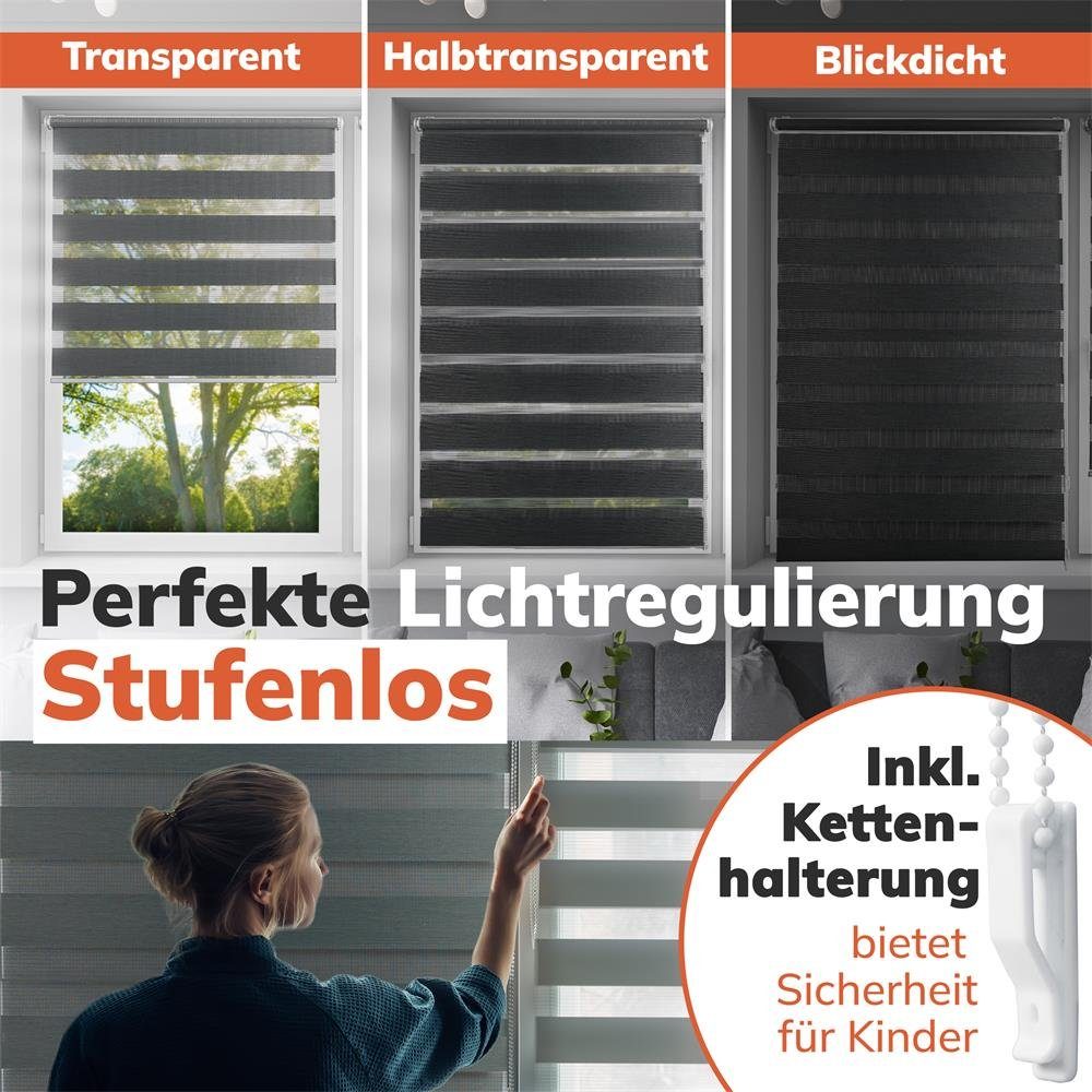 Doppelrollo Doppelrollo Klemmfix schwarz 50x140 cm, Foxx