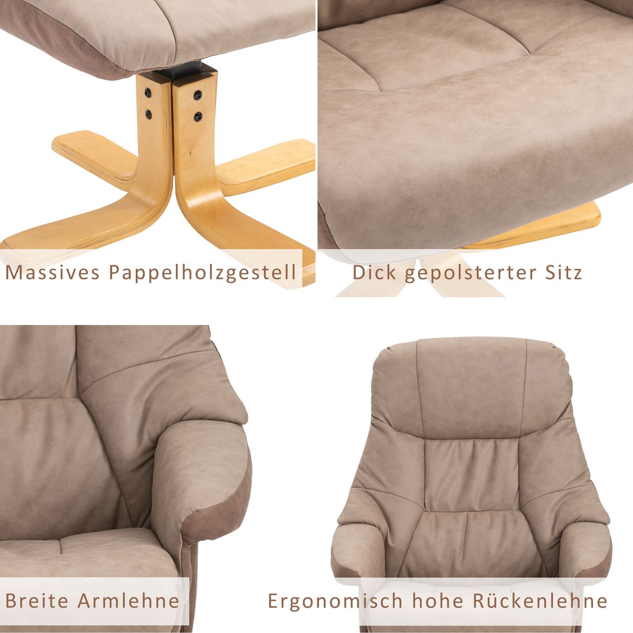 HOMCOM Relaxsessel mit Hocker, Fernsehsessel, Polstersessel mit Liegefunktion