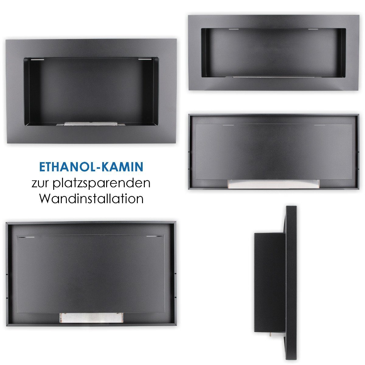 Stillerbursch Echtfeuer-Dekokamin Ethanol-Kamin mit Kaminglas zur Wandmontage Schwarz 65x40cm (Designkamin, 1-St., Wandkamin), Mit Bioethanol Brenner